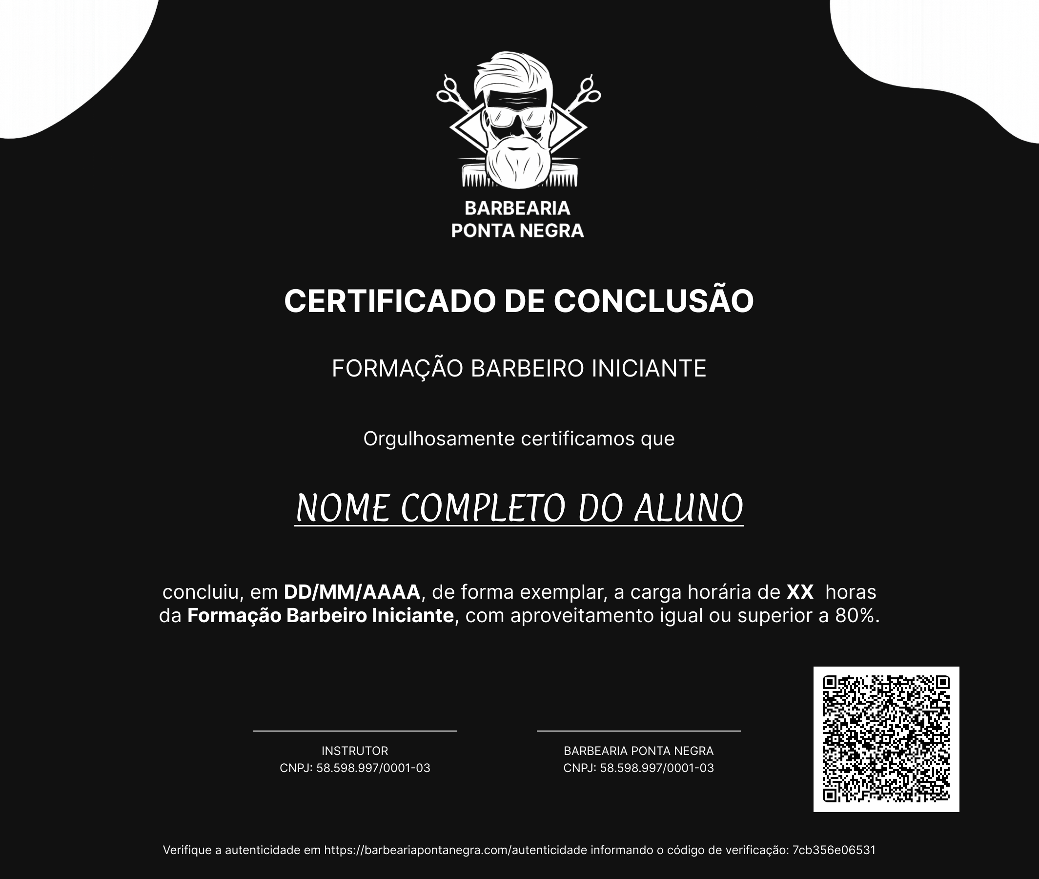 Modelo do Certificado de Conclusão Barbeiro Iniciante